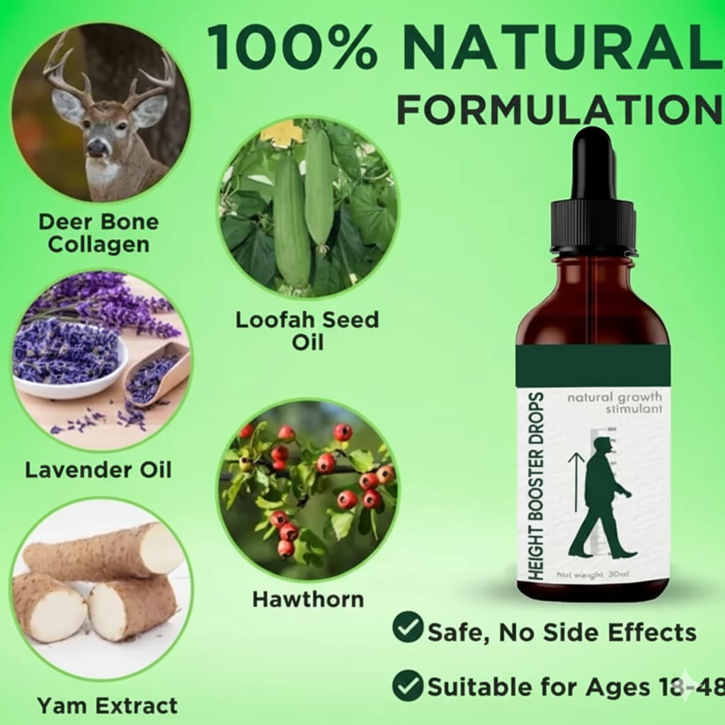 Height Growth Drops – Natural Herbal Height Booster for Adults | Bone Growth Support, 30ml